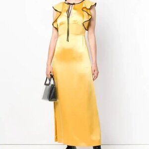 ALEXACHUNG Yellow Ruffled Satin-Crepe Floor-Length Dress